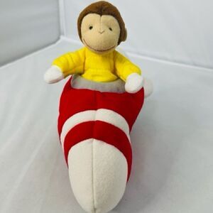 Gund Curious George Rocket Hand Puppet Red Rocket Ship  Plush 9” Excellent condi